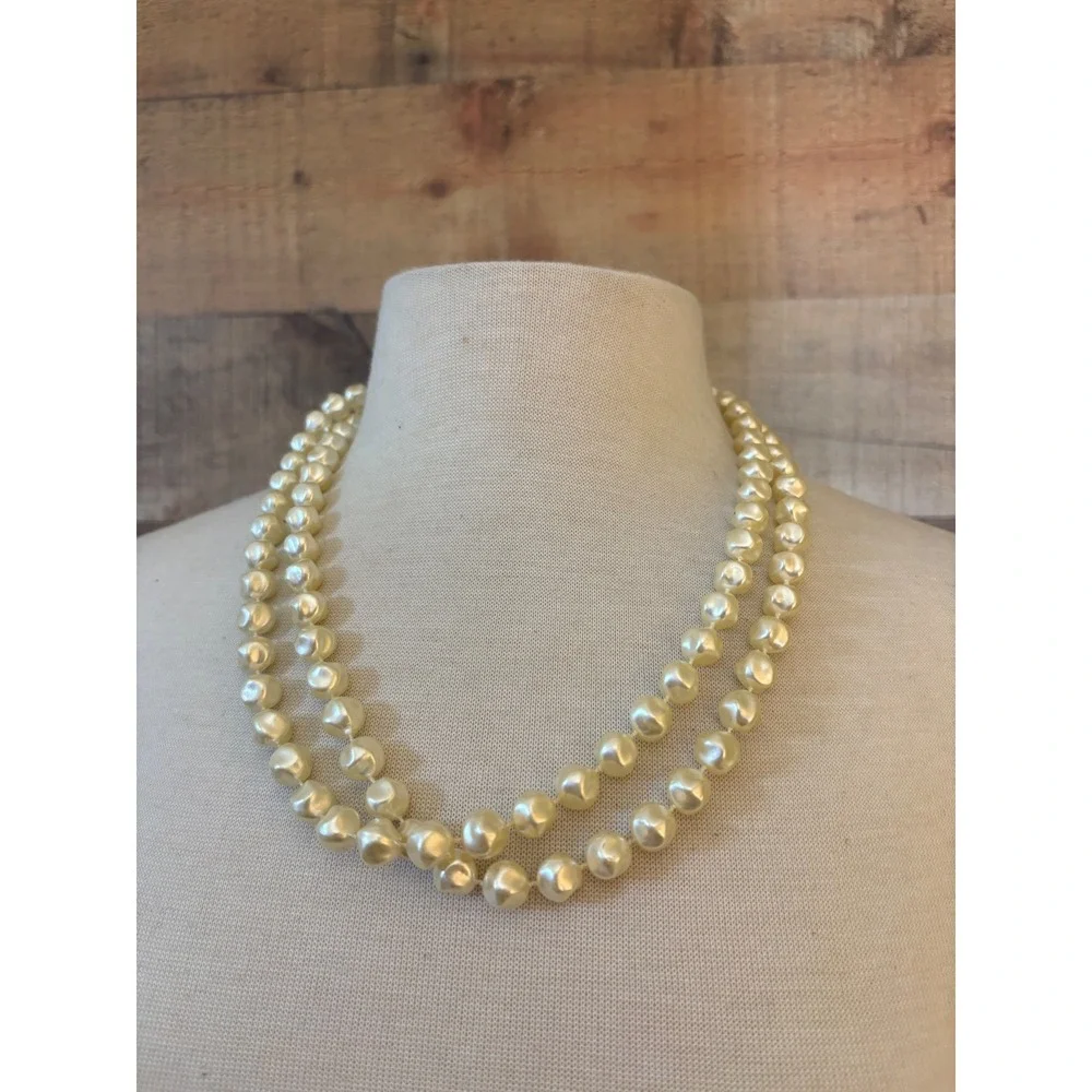 Vintage Style Cream Faux Pearl Rope Necklace 48 Inch Continuous Strand